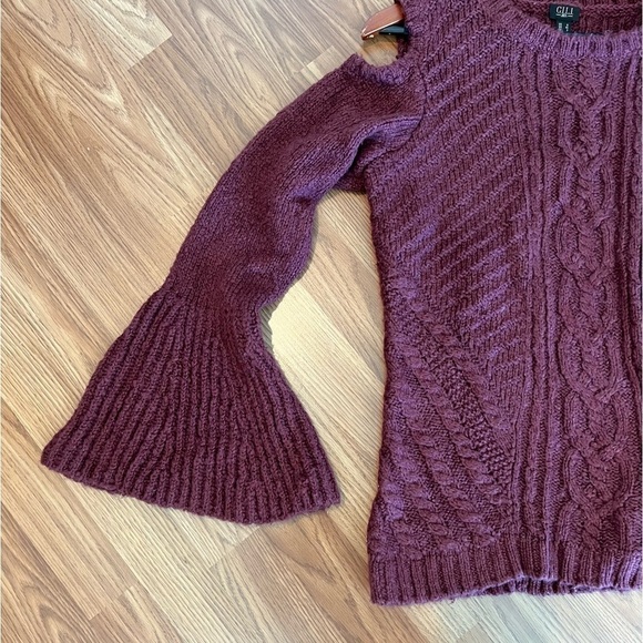 G.I.L.I. Got It Love It Cold Shoulder Burgundy Sweater with Bell Sleeves - Picture 5 of 16